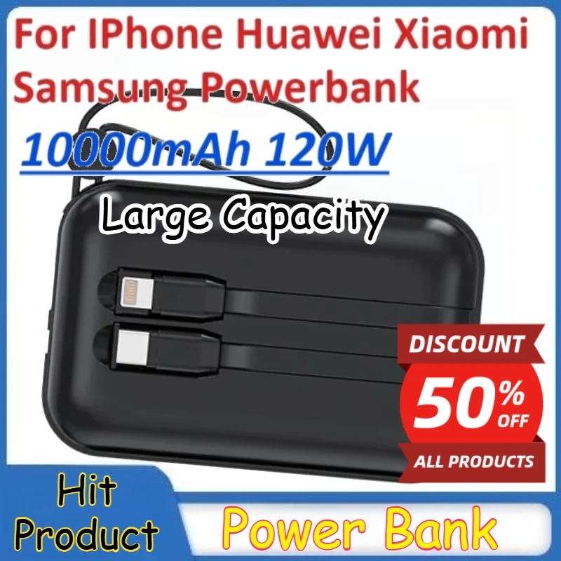 Power Bank for IPhone Huawei Xiaomi Samsung 10000mAh 120W Fast Charging Mobile Phone Accessories
