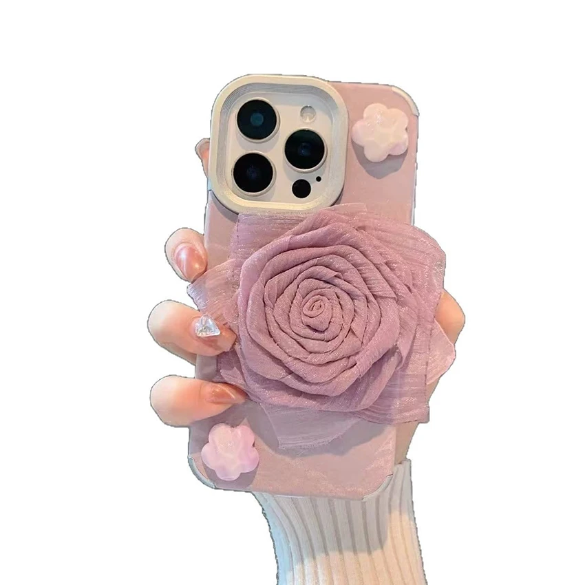 패브릭 로즈 폰 케이스 아이폰 16 15 14 13 프로 12 11 맥스 16프로맥스 스테레오 장식 폰 케이스 우아한 15프로 커버 하드 쉘