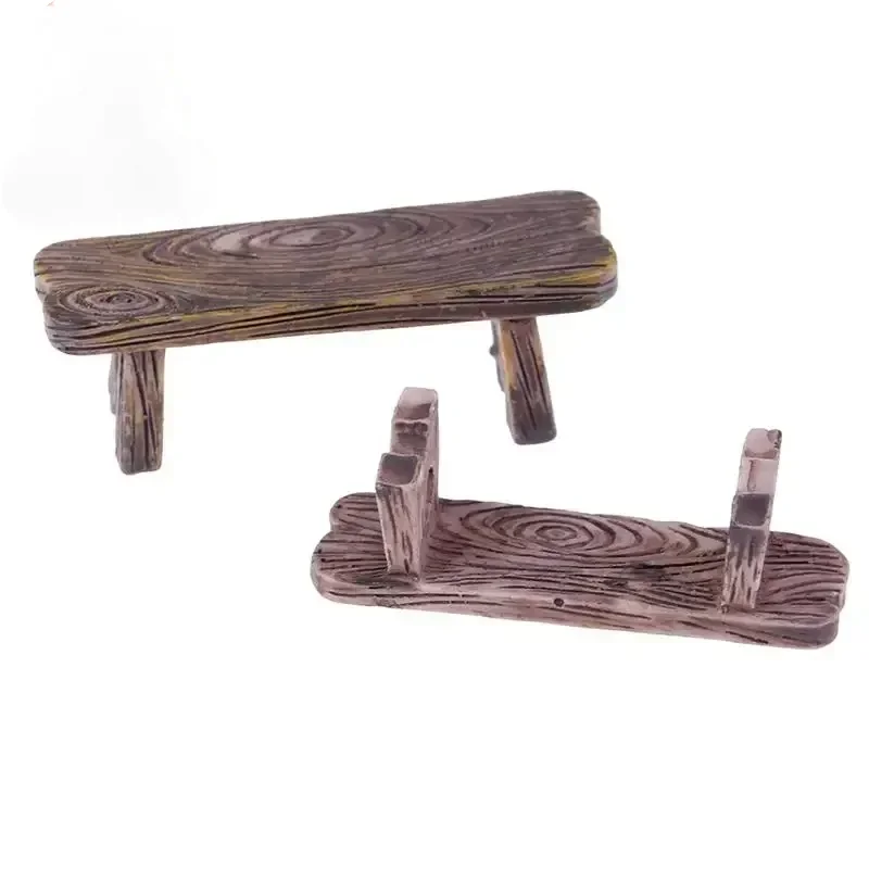 2Pcs Tiny Wooden Stool Chair Mini Couple Bench Fairy Garden Miniature Decor DIY Dollhouse Ornament Accessories