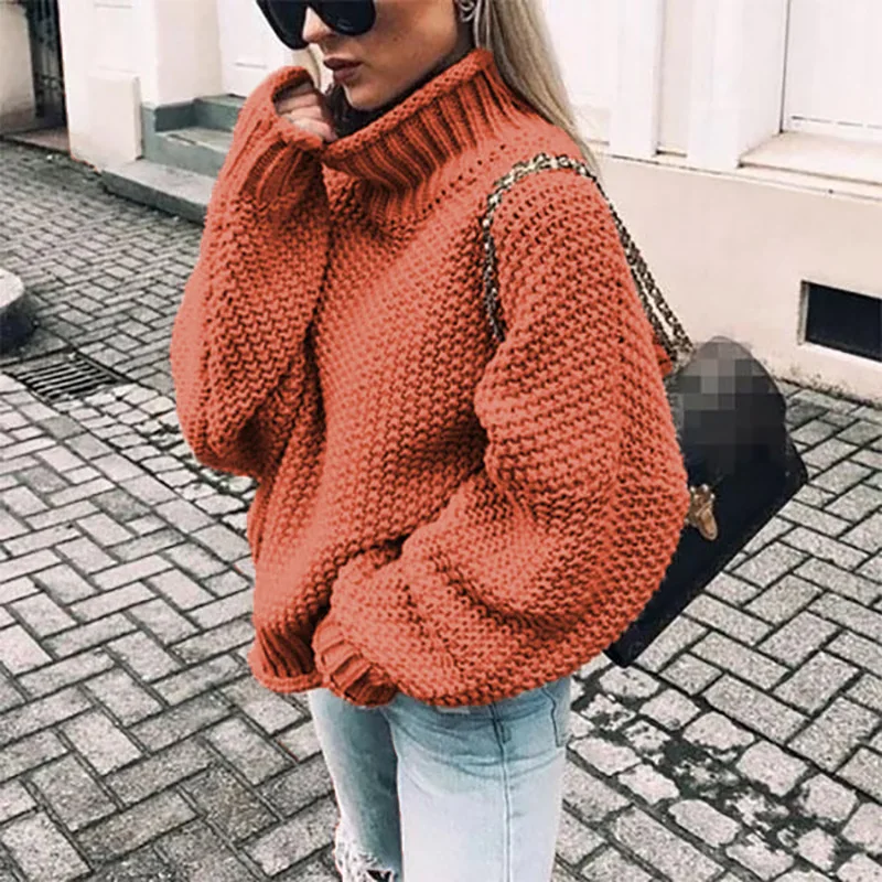 New Sweater Thick Needle Semi-turtleneck Pullover Knitted Sweater Loose Large Version Sweater