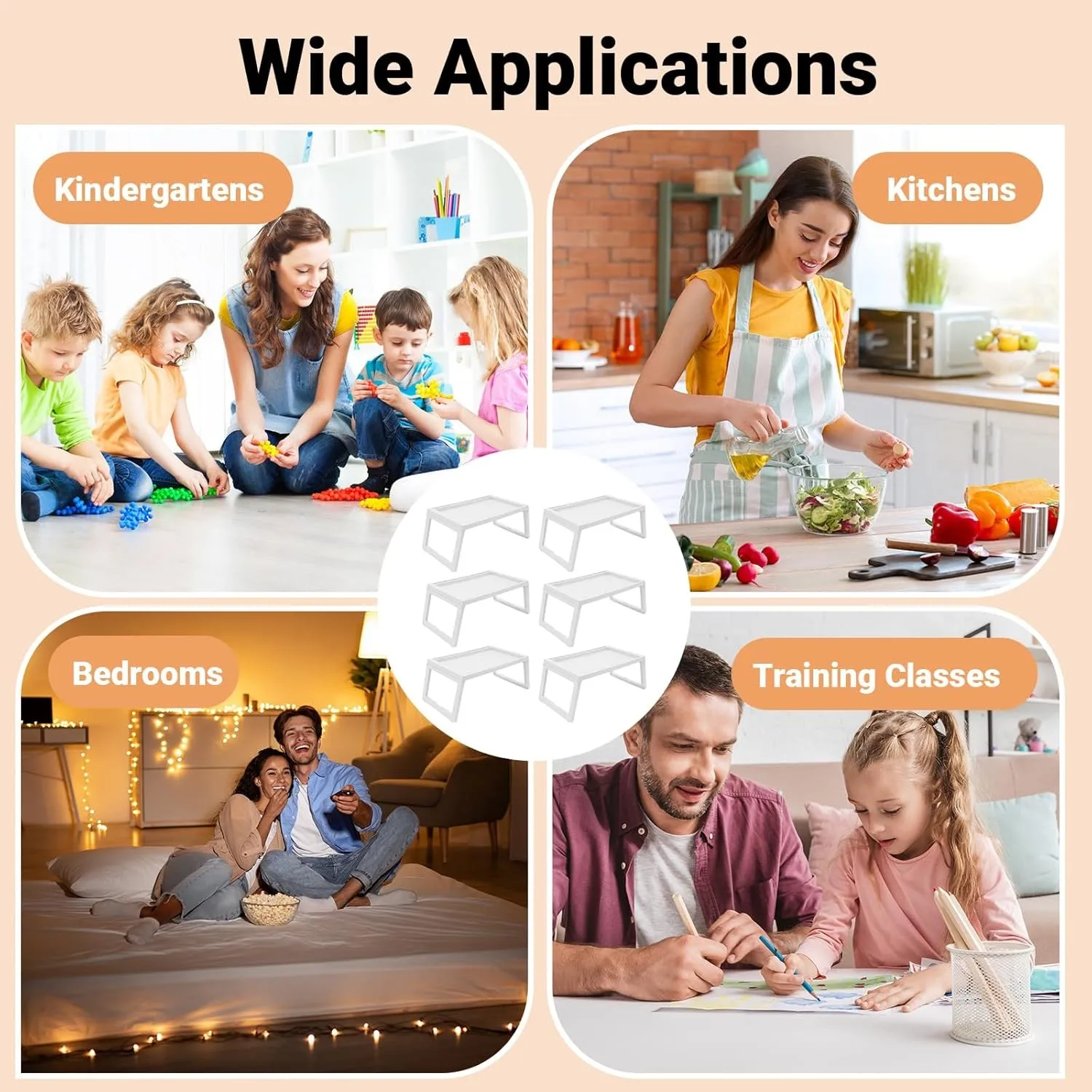 

6-Piece Foldable Lap Desk Set Ideal for schools, daycare centers, kindergartens, picnics, and more.