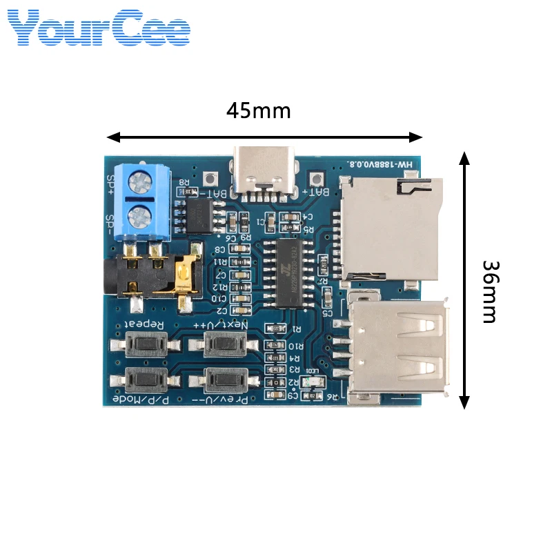Picture 3: 2pcs/1pc USB Player Module MP3 Lossless Decoder Decoding Board Audio Voice Power Amplifier Type-C Interface DC 3.7-5.5V 2W
