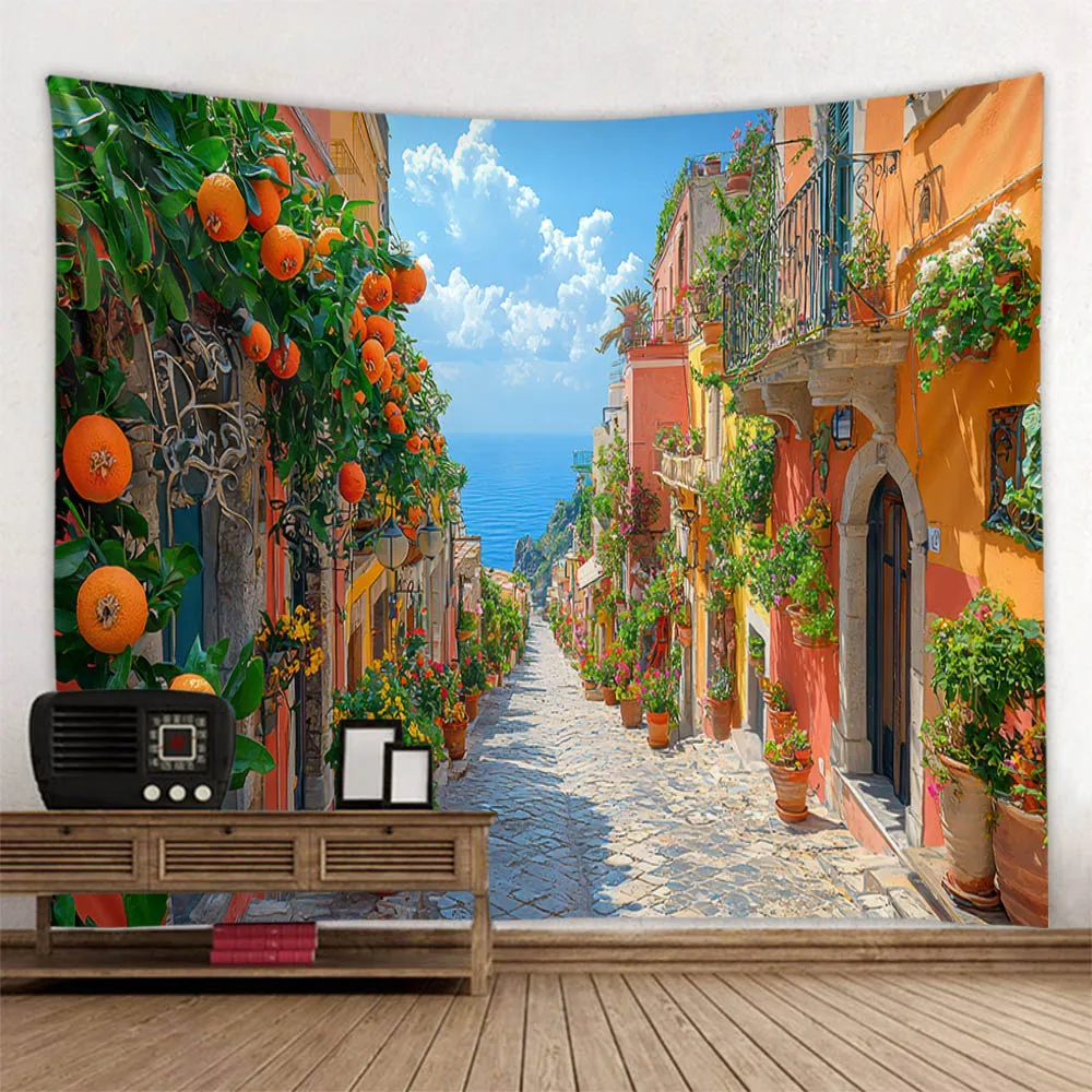 

European style sea scenery tapestries window paintings wall decorations home furnishings bedrooms aesthetic decorations washable