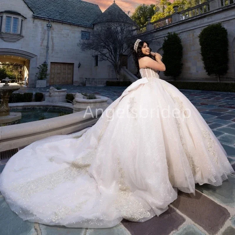 Angelsbridep-Vestido De quinceañera con cristales para mujer, traje De fiesta De noche sin mangas, color marfil, 15 Años, 2025