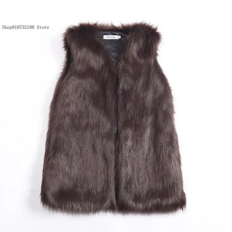 Spring and Autumn Winter Pure Color V-Neck Women's Sleeveless Winter Faux Fur Fluffy Coat Warmer Gilet Cardigans Waistcoats