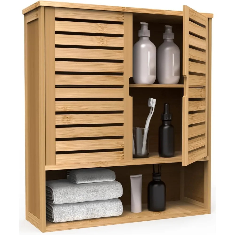 Wall Mounted Bathroom Storage Cabinet with Two Doors and Three Shelves