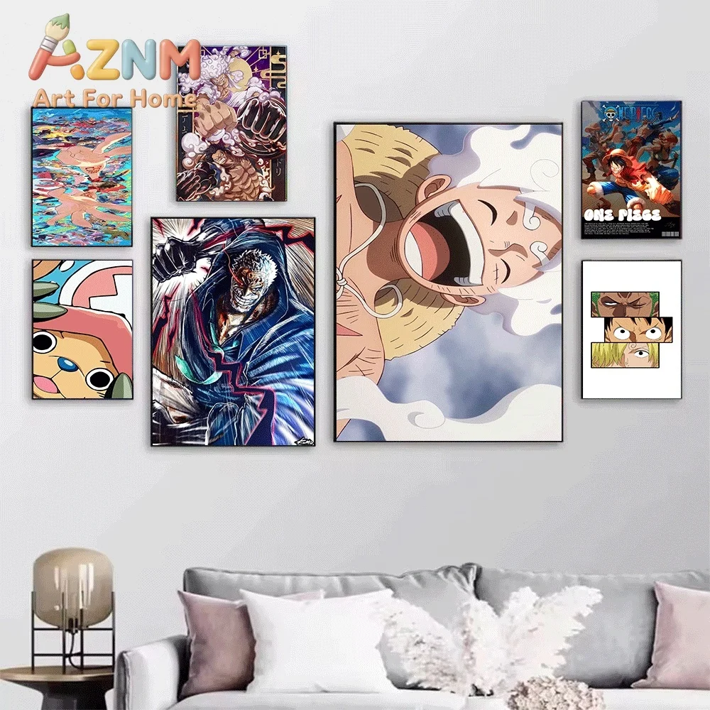 One Piece Anime Canvas Wall Art No Frame Nika Luffy Gear 5 Chopper Zoro Sanji Manga Print Poster for Bedroom Living Room Home