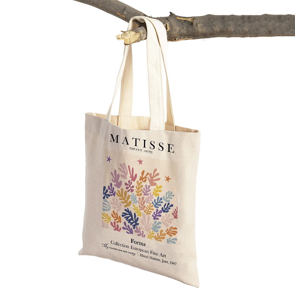 Abstract Matisse Line Flower Leaf Coral Nordic Women Shopper Bag Double Print Tote Handbag Casual Canvas Lady Shopping Bags