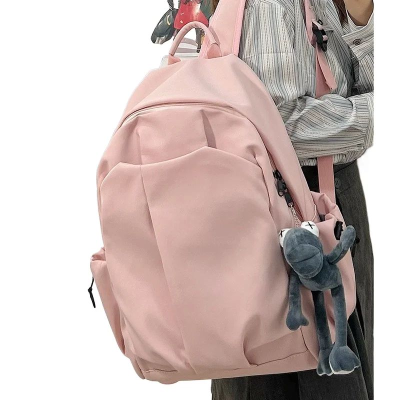 Bolsas escolares monocromáticas para mulheres, softback casual, grande capacidade, zíper, mochilas de nylon, linha de costura, 2024, alta qualidade