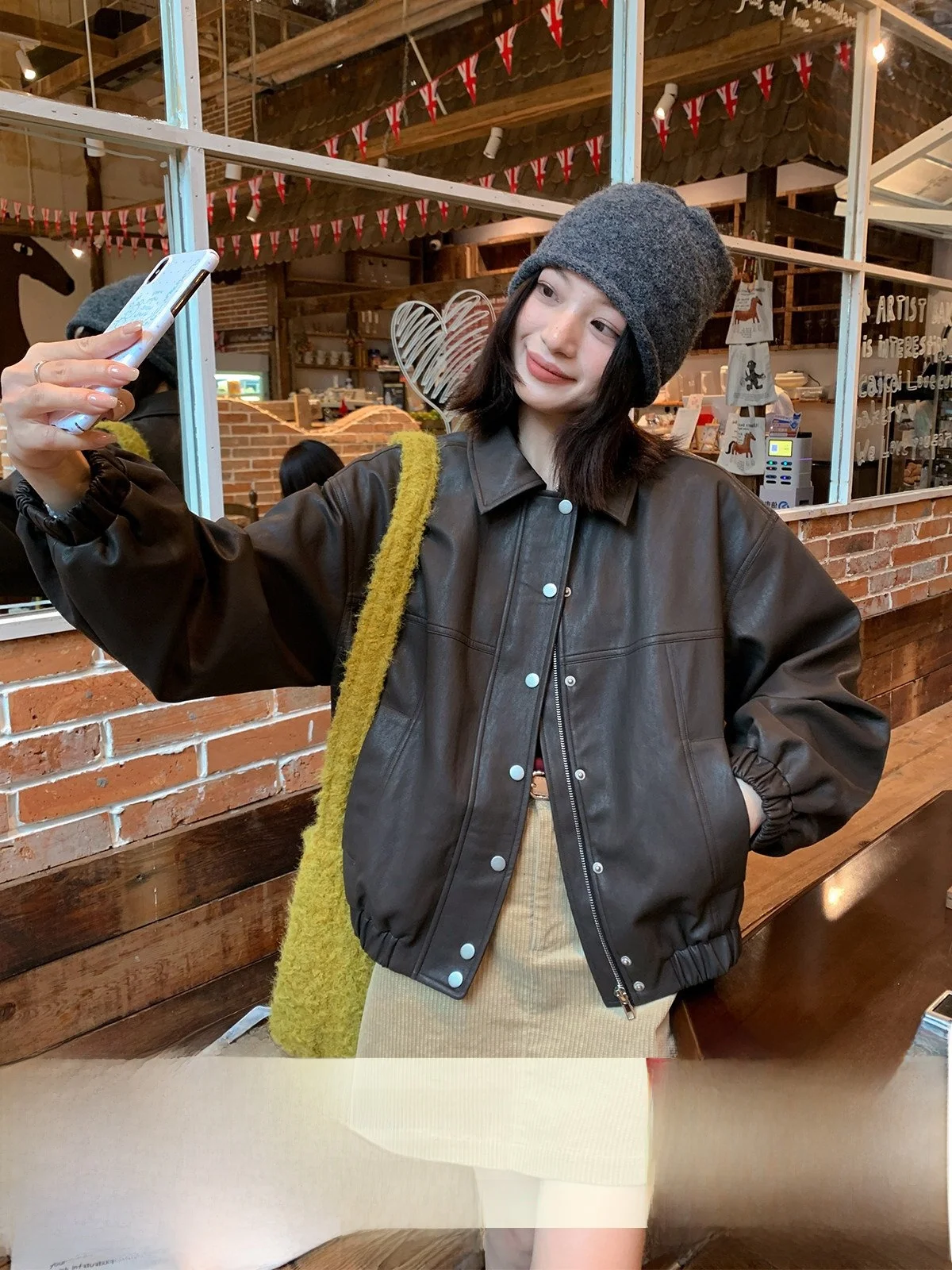 

Sisilyon Special Edition Matte Fini Leather Jaet Women's Casual Sle Autumn Winter ort Size Faion Outerwear