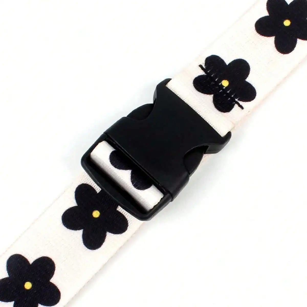 旅行用荷物プラスチックバックルストラップ、花柄プリント調節可能な荷物ストラップ、バックル留め、黒と白の花柄デザイン