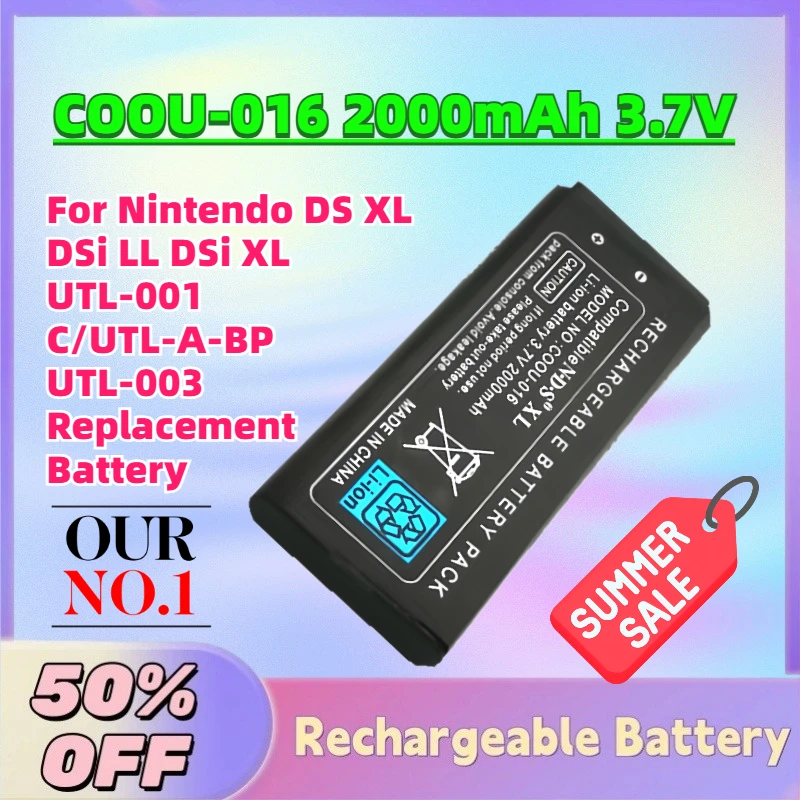 In Stock COOU-016 2000mAh 3.7V Li-ion Battery for Nintendo DS XL DSi LL DSi XL UTL-001 C/UTL-A-BP UTL-003 Replacement Battery