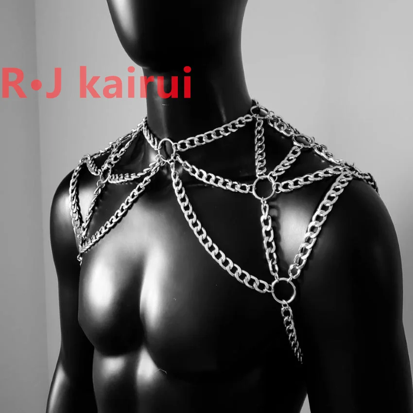 Fashion RJM03 Handmade Gold Men Chains Jewelry Unique Punk Necklace Shoulder Chains Cosplay Jewelry 2 Colors view 3