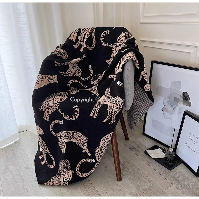 Diphylleia Modern Vintage All Over Leopard Woven Blanket Cheetahs Cotton Knitted Throw Blanket Bed Scarf For Living Room Bedroom