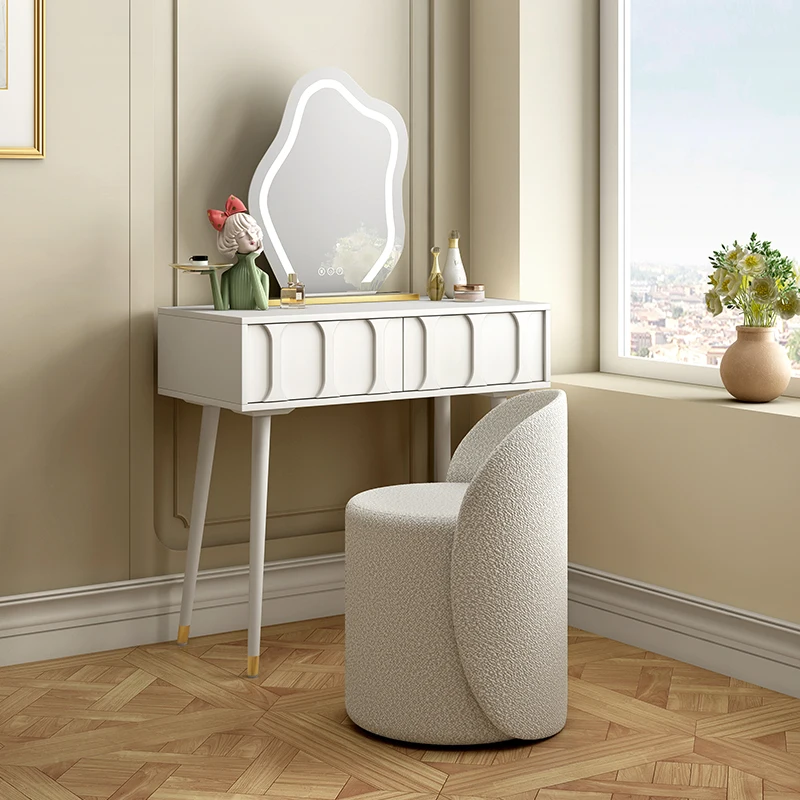 #French Cream Style Dresser Modern Simple with LED Mirror Small Bedroom Small Makeup Table
