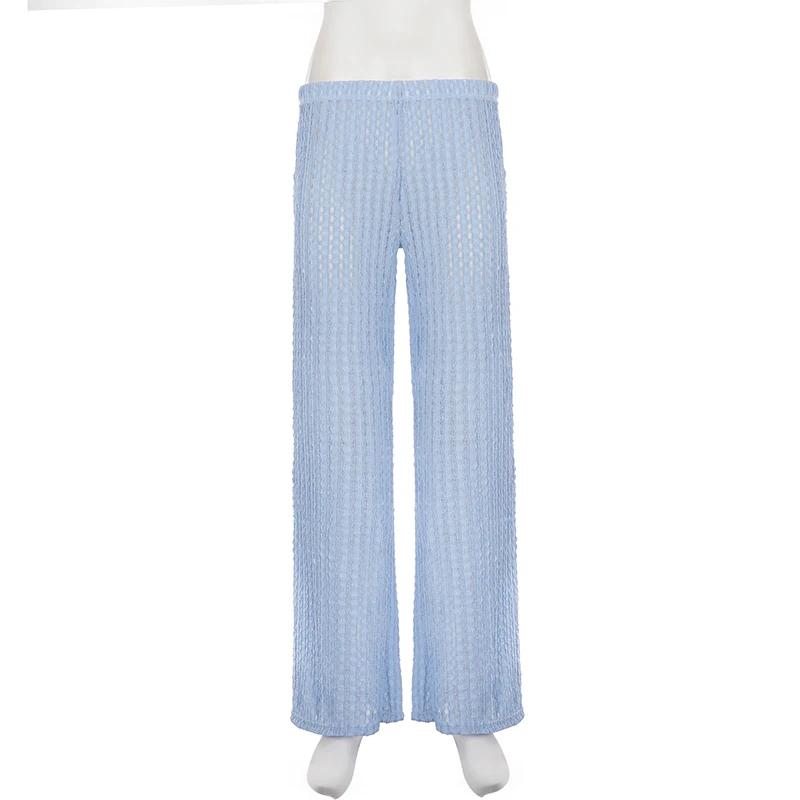 SUCHCUTE Urlaub Stoff Textur Strand Strickhose Schicke weiße Freizeithose Y2k Ästhetische Sommer gerade Hose Strandmode – Detail 6
