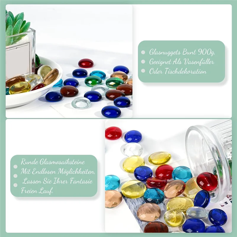 【NEW】Mini Glass Gems, Mixed Colour Mancala Stones Flat Bottom Marble Beads For Home Decorative Art Craft Vase Filler Durable