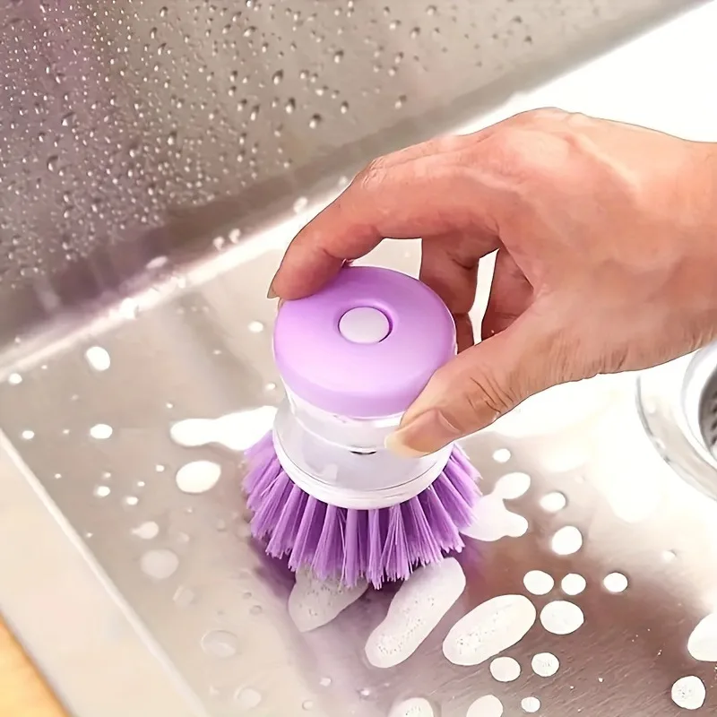 1Pc Press-Type Liquid Dishwashing Brush - Kitchen Pot Cleaning Brush, Portable for Outdoor Camping & Picnic Utensils