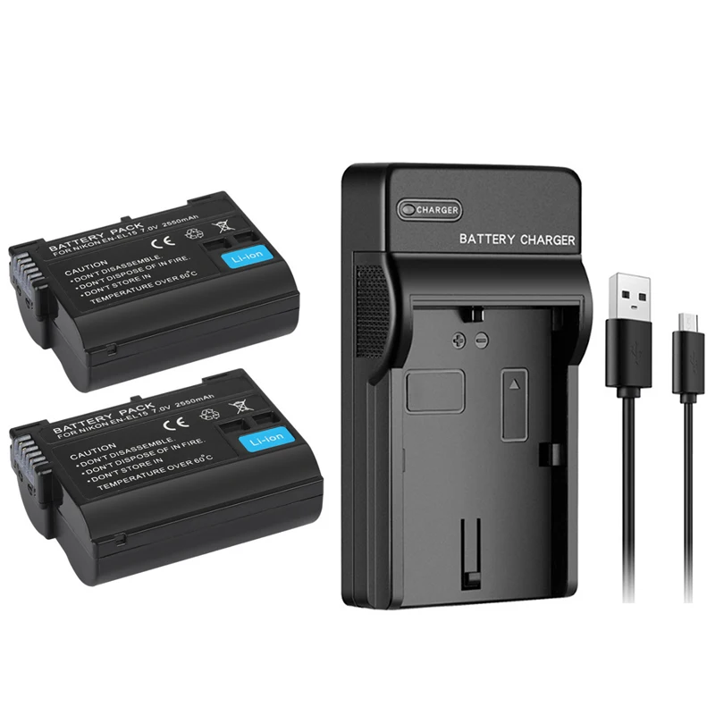 2550mAh EN-EL15 Battery Charger Rechargeable Li-ion Battery Pack For Nikon Z5 Z6 Z7 D7000 D7100 D7200 D7500 D850 D750 D810 D600