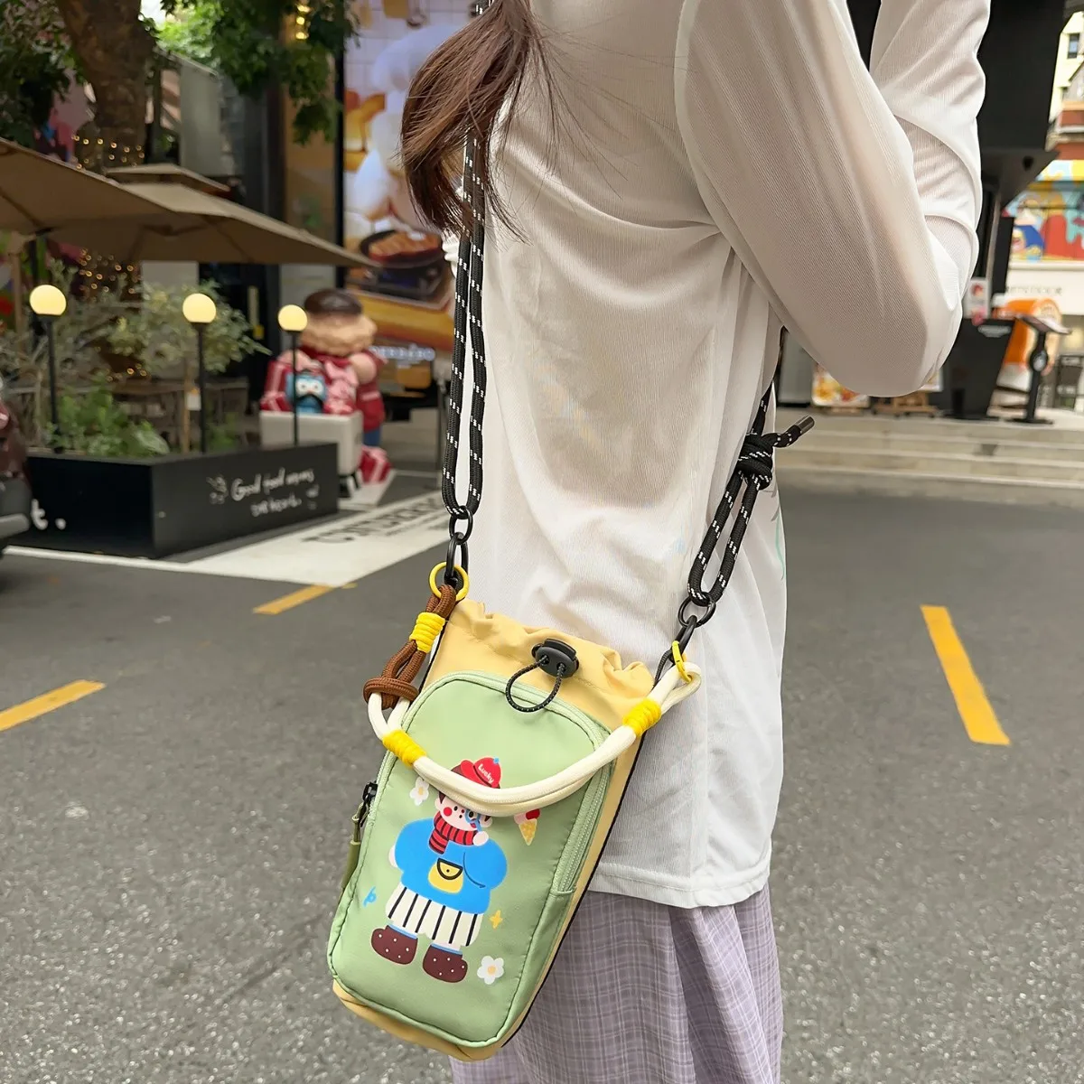 Korean Fashion Dopamine Water Bottle Bag Summer Crossbody Portable Cup Holder Outdoor Hiking Camping Travel Handbag Office Day
