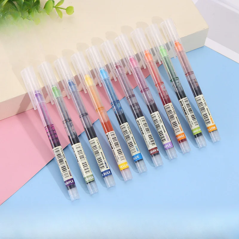 New Straight Liquid Ballpoint Pen Color Water Pen Student Note Writing Quick-drying Large Capacity Neutral Pen School Supplies