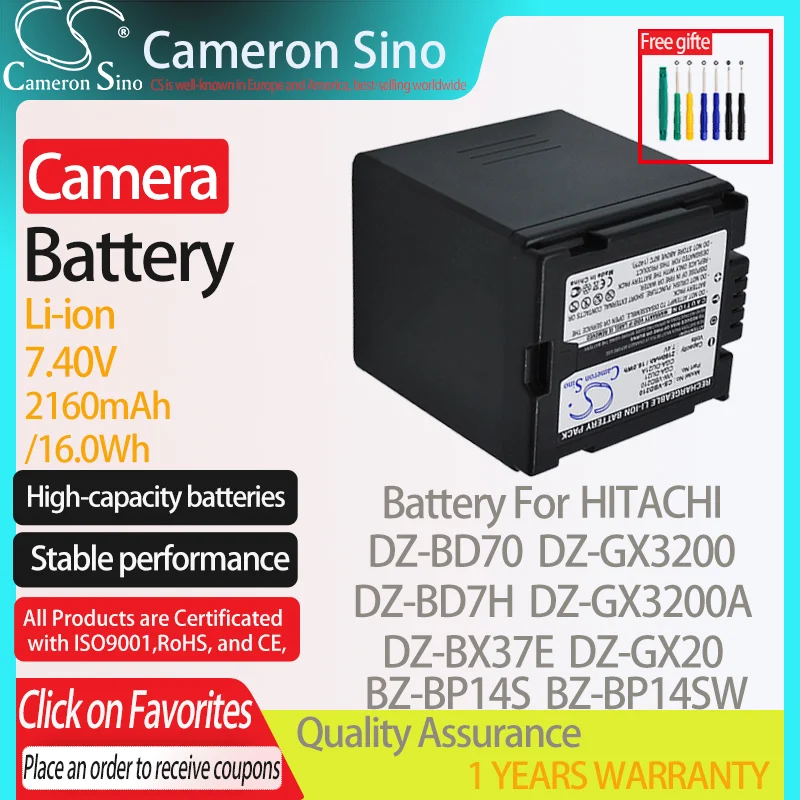 CameronSino Battery for HITACHI DZ-BD70 DZ-BD7H DZ-BX37E DZ-GX20 DZ-GX3200 DZ-GX3200A fits Panasonic CGA-DU21 camera battery