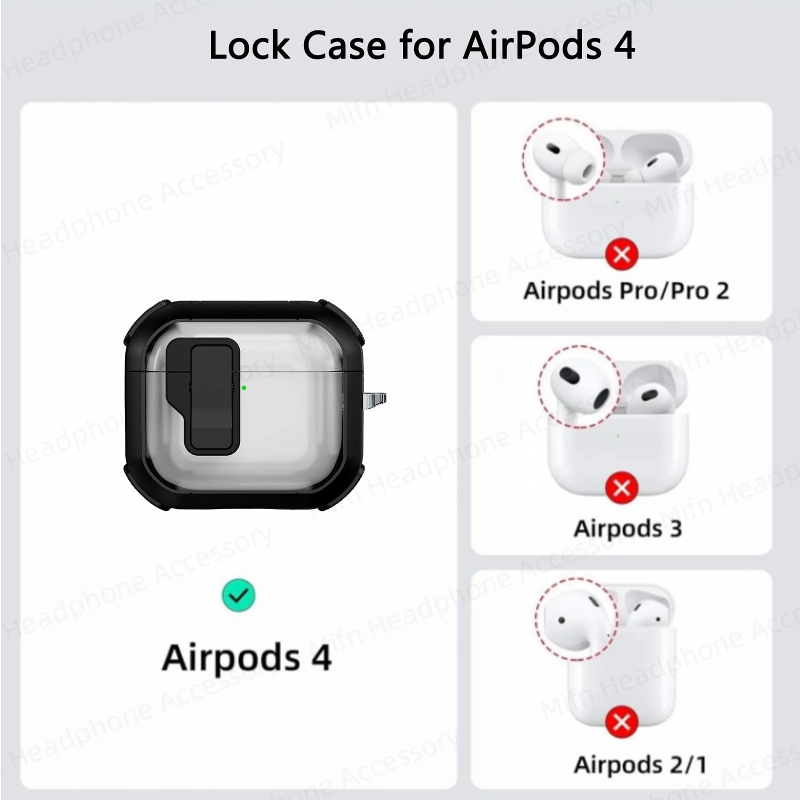 Funda de bloqueo seguro para AirPods 4, funda protectora a prueba de golpes con Kit de limpieza, llavero con cordón para hombres y mujeres, funda para Airpods 4 ANC