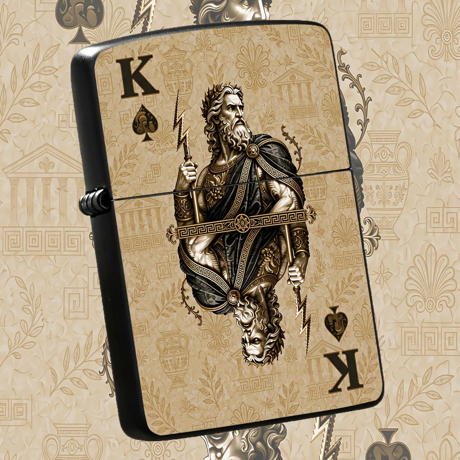 Greek Mythology Zeus Themed King Of Spades Style Lighter, Exquisite Retro Light Luxury Embossed Craft, Classic Playing Card Aesthetic Design, Suitable For All Daily Scenarios, Ideal Unique Decorative Collectible Gift Fo A Humorous And Inter