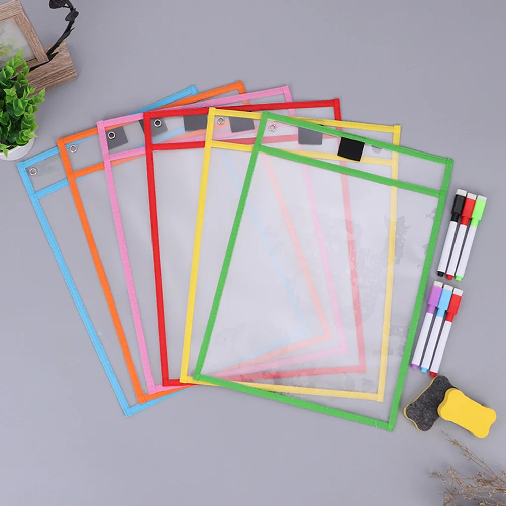 6Pcs Folders For Binderss Clear Reusable Sleeves Dry Erase Sheets Clear Folder Sleeves File Folder Teaching for Classroom