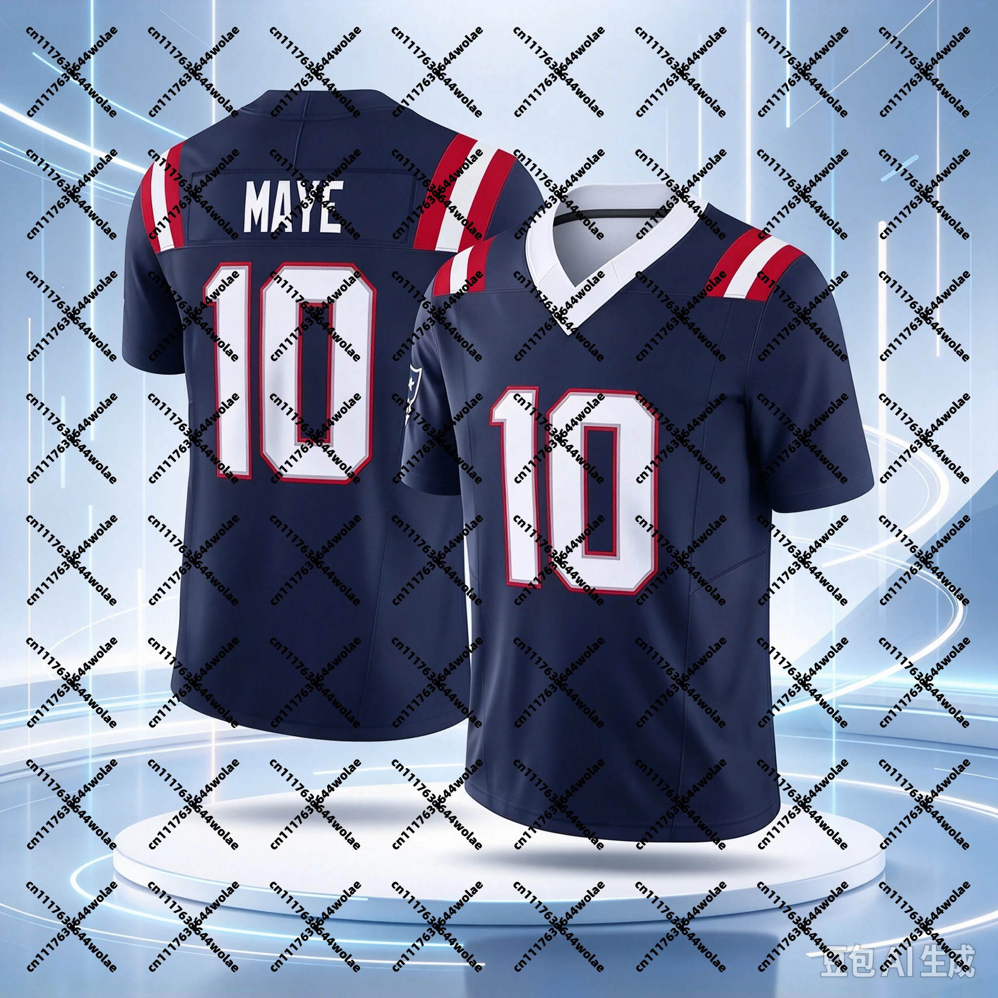 New Men #10  Navy Home Football Jersey Red White Striped Shoulder V Neck Short Sleeve Fan Game UniformFamily Matching Colthing