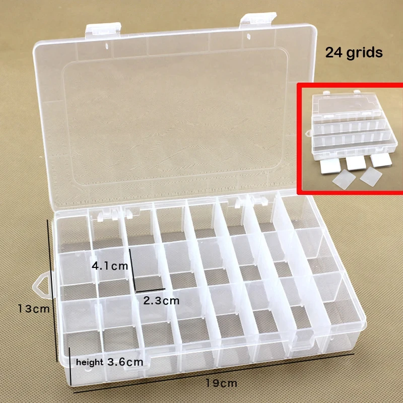 rangement organisation Boîte de rangement en plastique Transparent à 15 grilles, compartiment organisateur boîte de conteneur réglable pour les