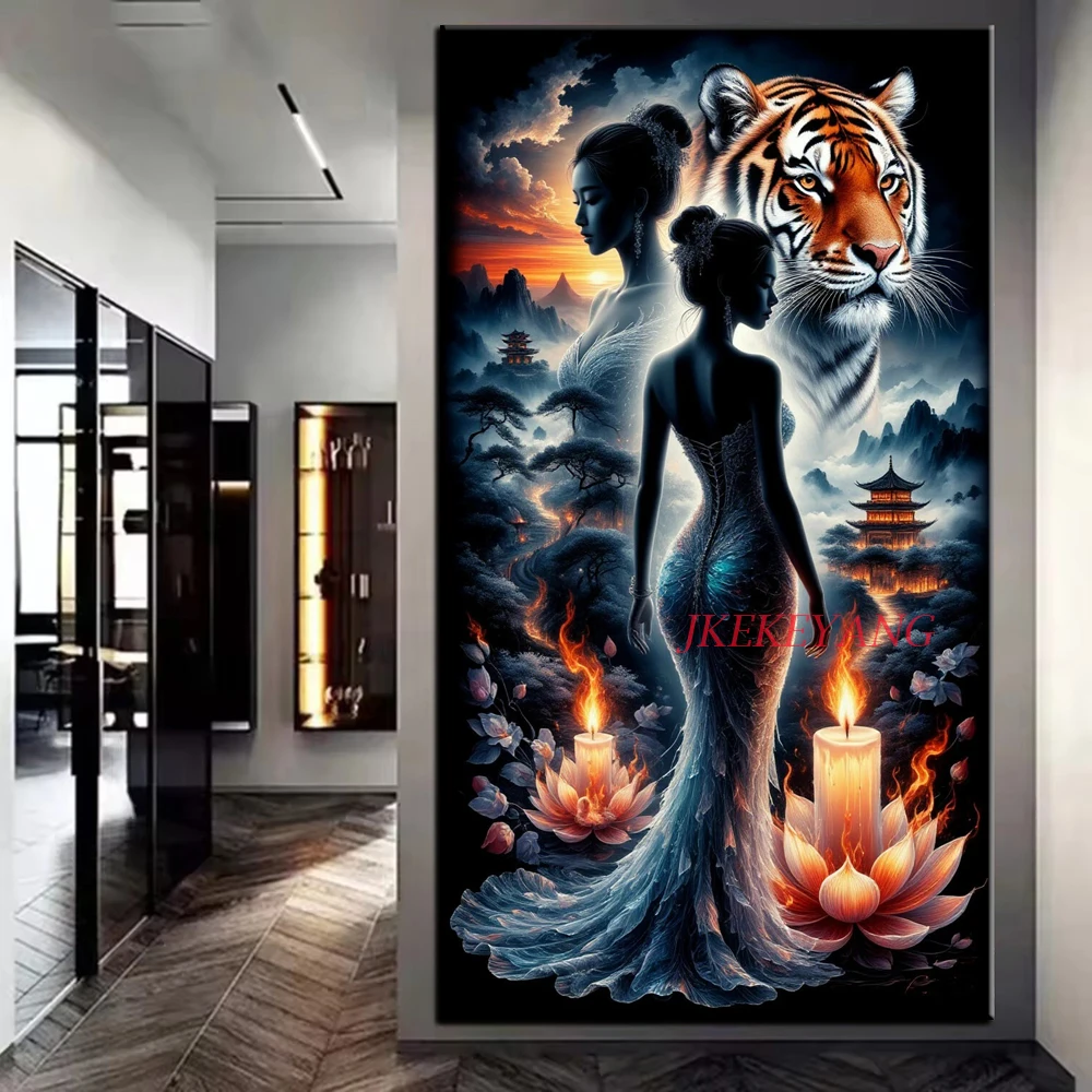 

Красивая женщина и тигр картина DIY алмазная живопись вышивка крестиком полные дрели Алмазная мозаика новая коллекция домашний декор