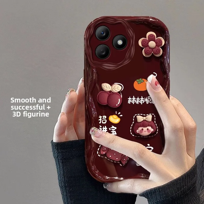   X50i/Plus Capodanno Edition Custodia per telefono Vino rosso Colore Cartoon Sle Custodia protettiva in silicone ell per X40gt X30i