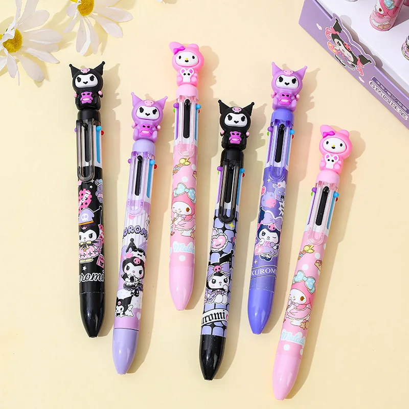 New 36 Sanliou Cartoon 6-color Ballpoint Pen Kuromi Neutral Pen Signature Pen Student School Office Writing Stationery Supplies