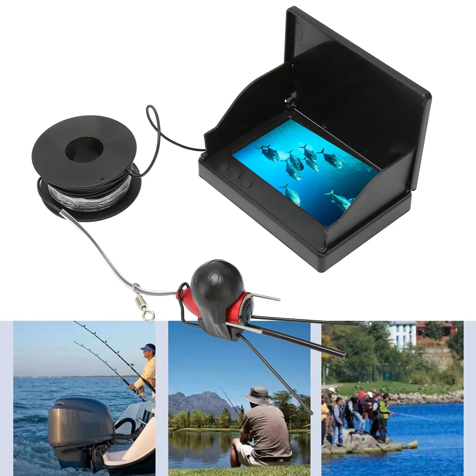 Fish Finder 4.3in TN HD Underwater Fishing Camera IP68 Waterproof Fish Finder with 12 Night Vision Lights for Fishing 100‑240V