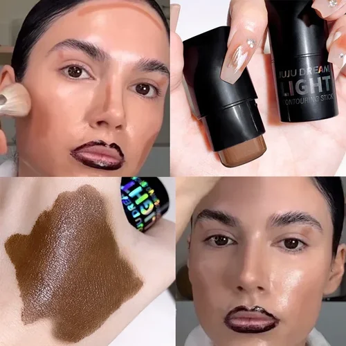 Barra de contorno multifuncional, crema bronceadora mate, Corrector de sombra de nariz, crema correctora, maquillaje resaltador duradero resistente al agua