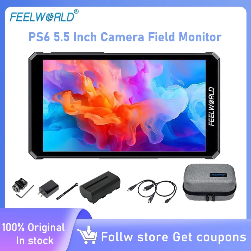 FEELWORLD PS6 5,5-дюймовая OLED-камера, полевой монитор, сенсорный экран, поддержка 4K HDMI, совместимость с вертикальной/горизонтальной съемкой