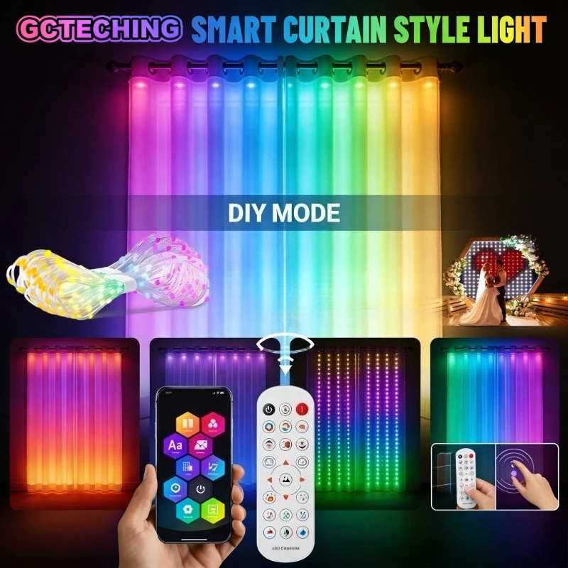 Smart LED Curtain String Lights 400 LEDs RGB Dream Color Matrix Pixel Display USB 5V With Bluetooth APP Control For Christmas