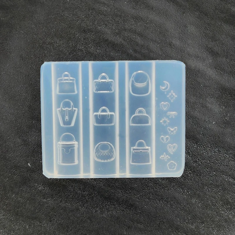 1 Uds. Molde de decoración de uñas con forma de bolsa de dibujos animados 3D, plantillas de silicona transparente para decoración de uñas, molde para uñas, regalo de dijes para uñas