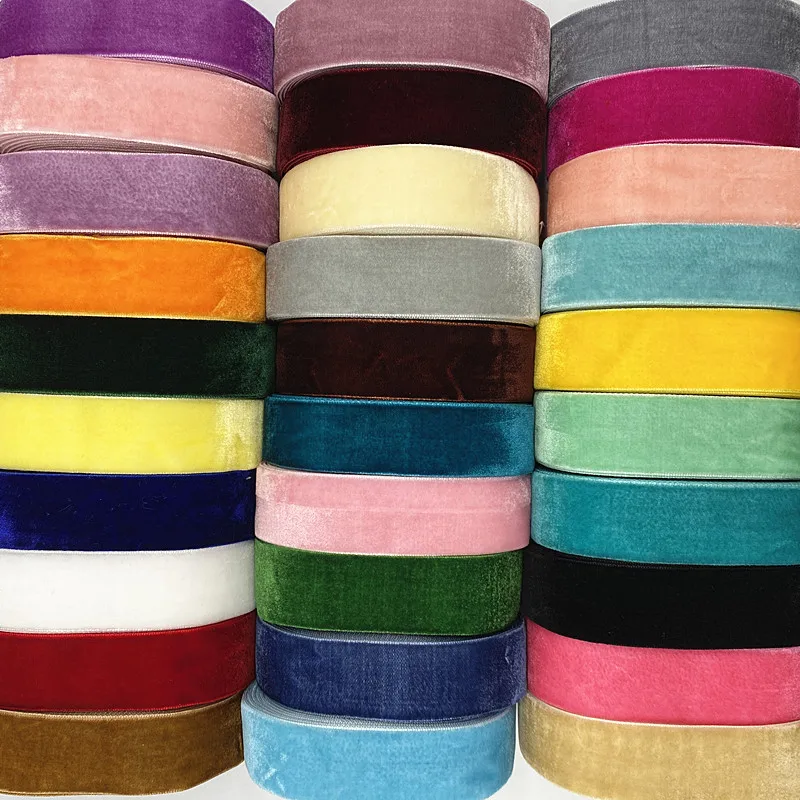 New 6-38mm Colour Single Face Line  Velvet Ribbon for Bowknot Christmas Ribbon Party Decorations