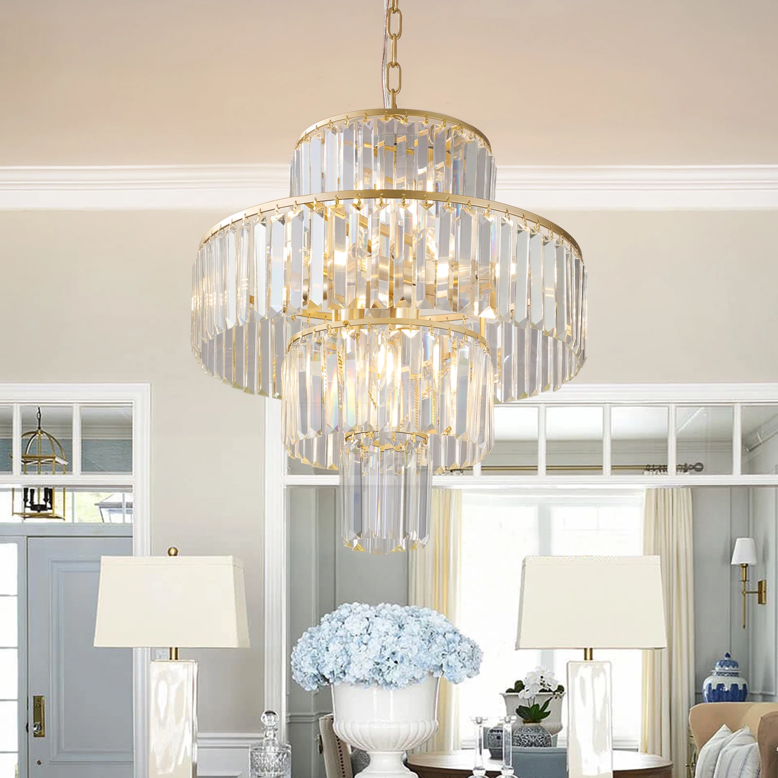 

Luxury Perfect Crystal Chandelier for Modern Homes, K9 Crystal Pendant Lighting,19.7 Inch Diameter