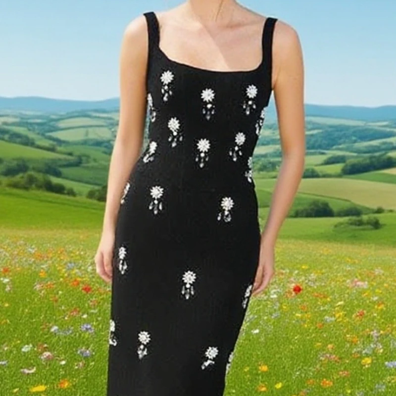 

2025 New Suspender Light Luxury Bead Diamond Temperament Elegant Dress Dress Dress