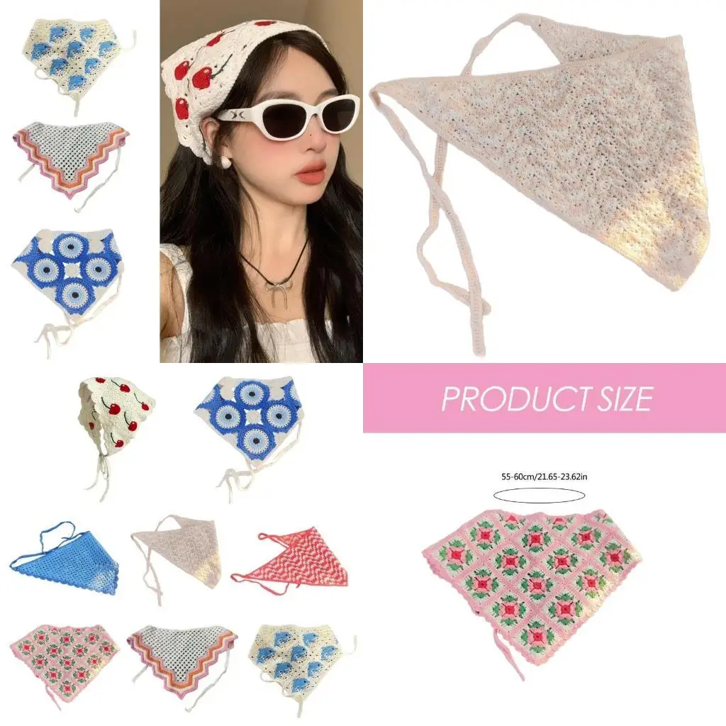 

39BB Elegant Crochet Hair Bandana for Women Flower Knit Hair Scarf Soft Fabric Headwear Perfect Accessory for Any Hairstyle