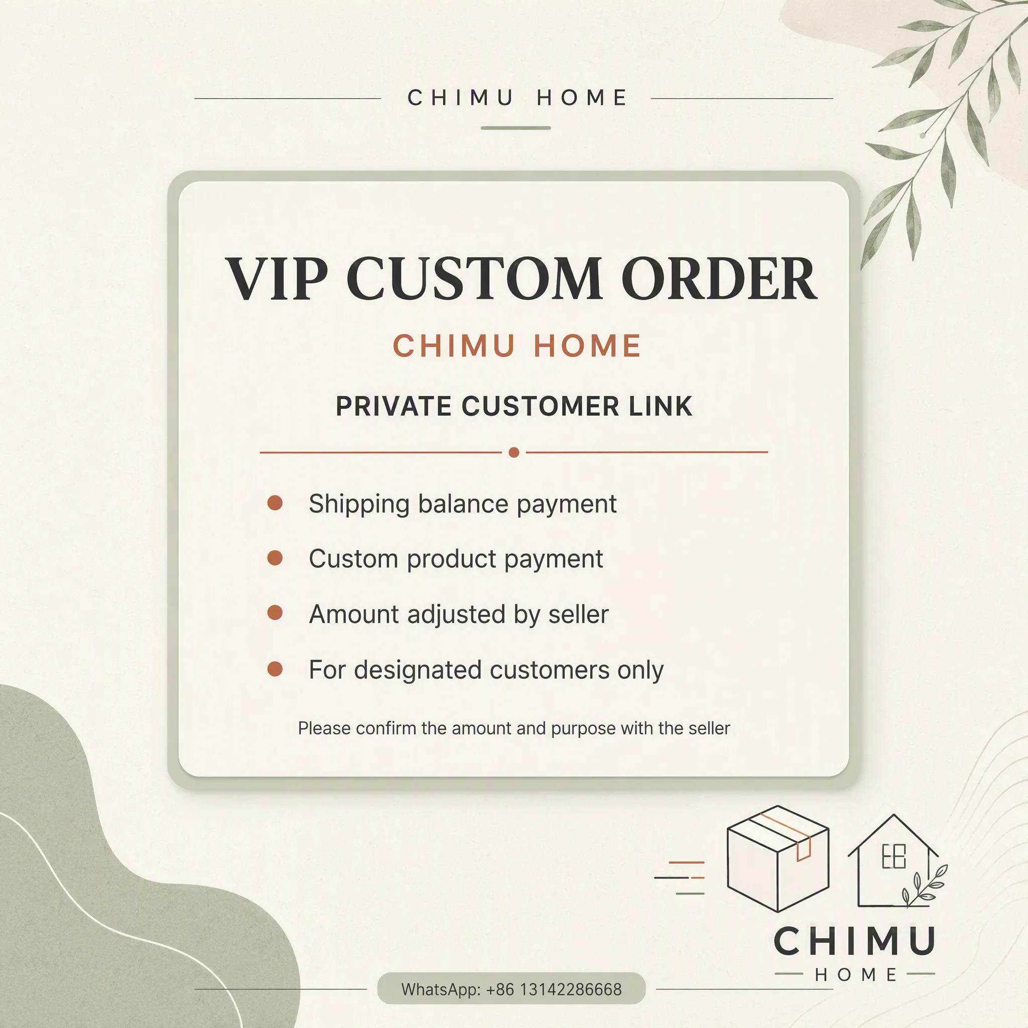 【CHIMU HOME】VIP Custom Order Link for Shipping Balance or Customized Product Payment