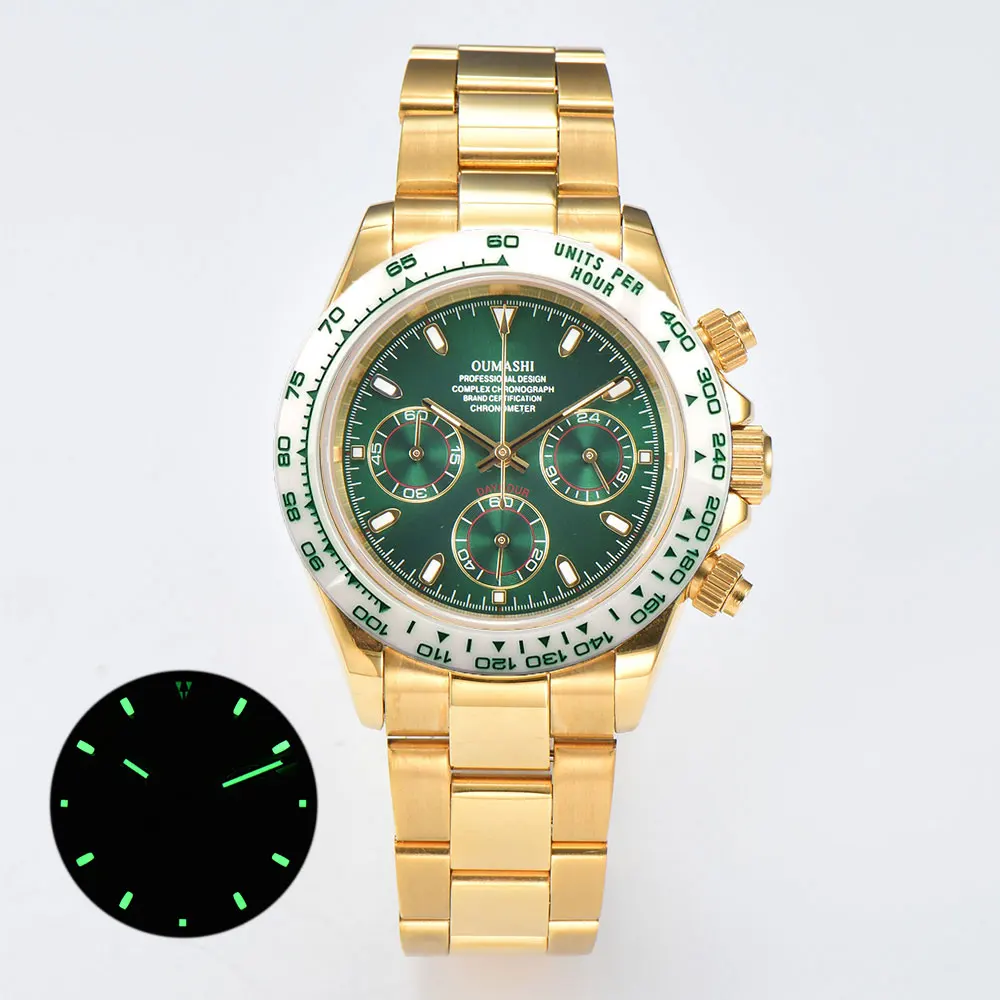 Jam tangan 39mm mesin VK63 kronograf kaca safir tali baja tahan karat Jam tangan khusus pria bisnis 10Bar