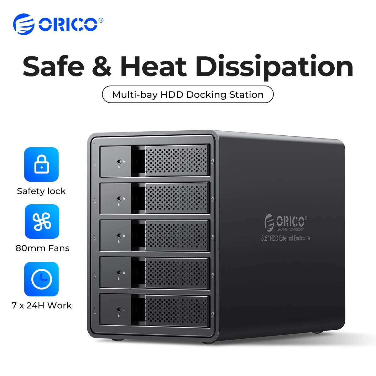 

ORICO 5 Bay HDD Docking Station 2.5''/3.5'' SATA to USB 3.0 Hard Drive Enclosure with 150W Internal Power Aluminum HDD Case