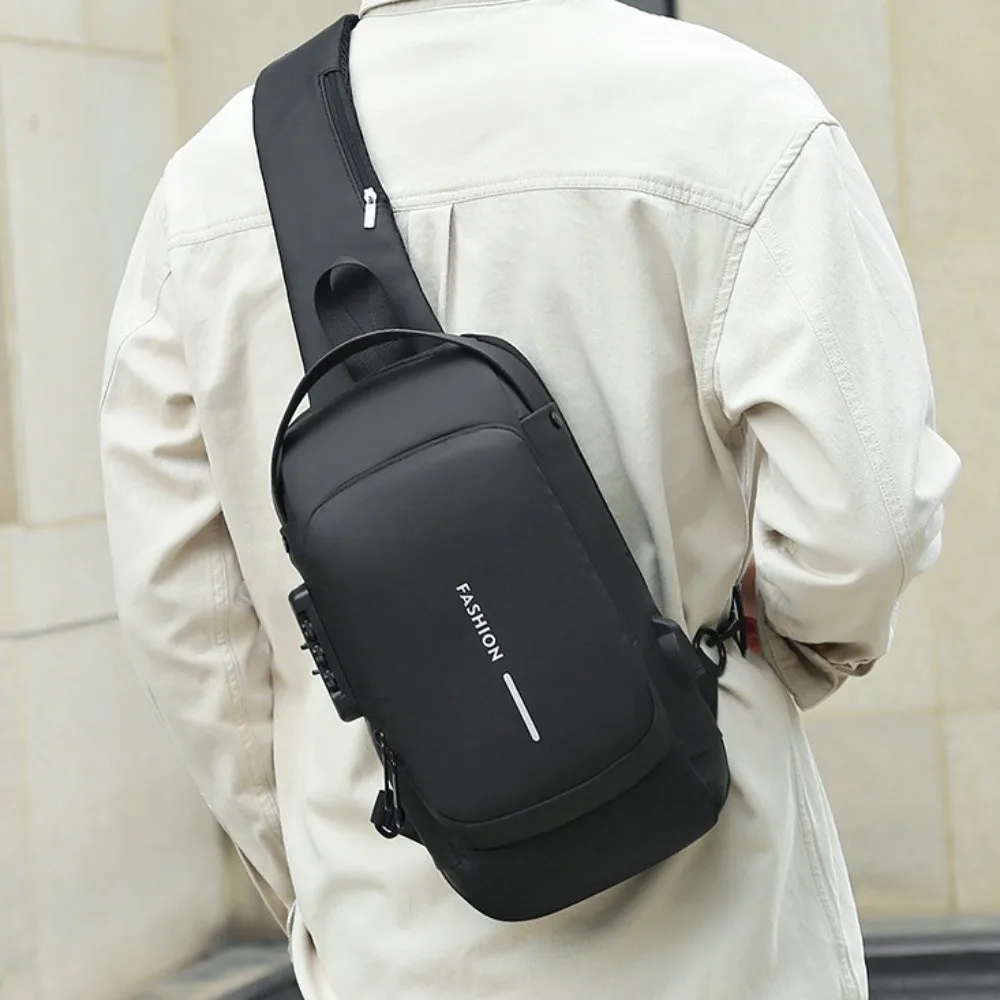 حقيبة صدر رياضية بقفل مشفر من قماش أكسفورد، سعة كبيرة مضادة للسرقة، مقاومة للماء مع منفذ شحن USB #2