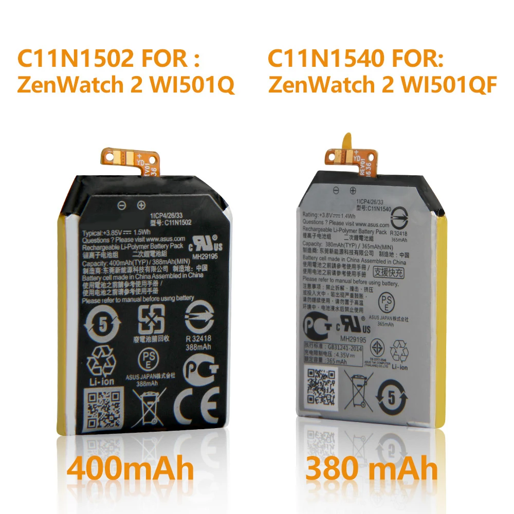 Original Replacement Battery C11N1502 C11N1540 For Asus ZenWatch 2 WI501Q WI501QF 1ICP4/26/33 0B200-0163000 Watch Battery