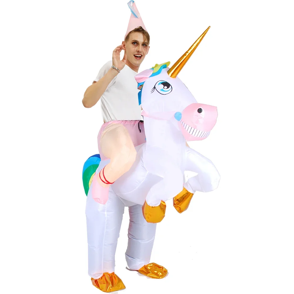 Funny Inflatable Colorful Unicorn Costume for Halloween Christmas Birthday Party Adult Kids Cosplay Garment