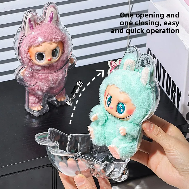 الكرتون LABUBU الوحش شفافة واقية قذيفة الدمى الملحقات الجيل الأول الدائمة الموقف الجيل الثاني غطاء وضعية الجلوس